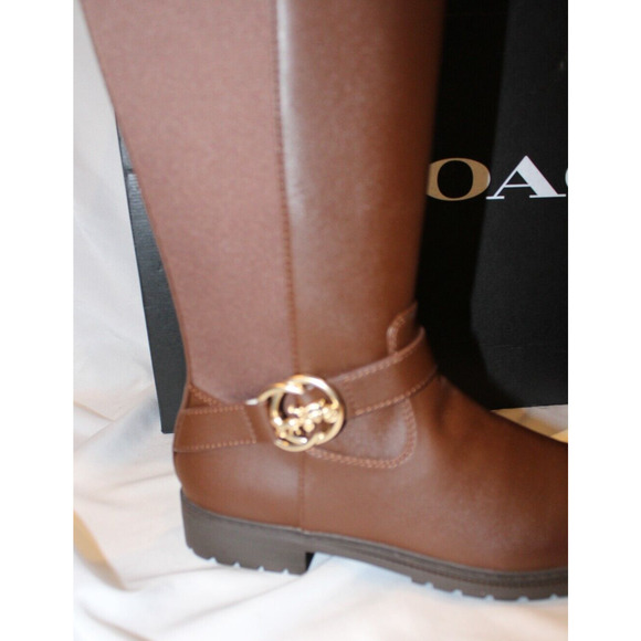 COACH FARRAH TALL LEATHER RIDING BOOTS WALNUT BROWN NIB‎ $225 - Picture 4 of 9